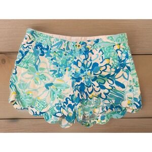 Lilly Pulitzer Womens Size 6 Buttercup Shorts White Yellow Blue Scallop Hem